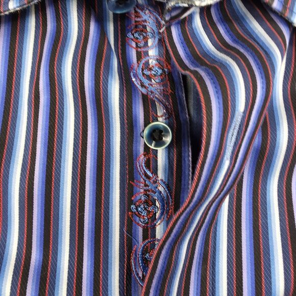 Men's Robert Graham 2XL Striped Purple/Black‎ Front Long Sleeve Flip Cuff $188 - Picture 5 of 13